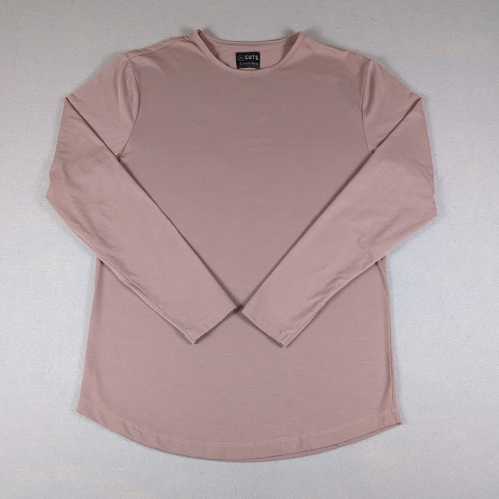 Cuts Clothing Curve Hem Shirt Mens Medium Clay Pink Long Sleeve Crew Neck Tee